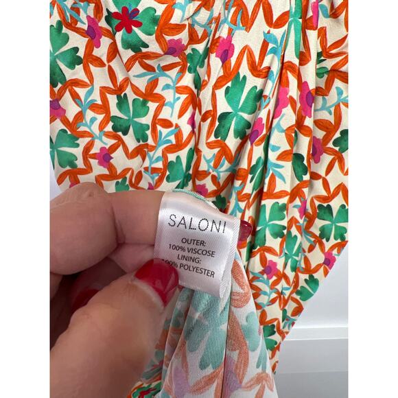 NEW Saloni Scoop Neck Ruched Tiered Marta Short Sleeved Midi Dress Sorel Orange - Picture 6 of 8